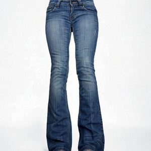 Blue denim low waist flare pants (XS)