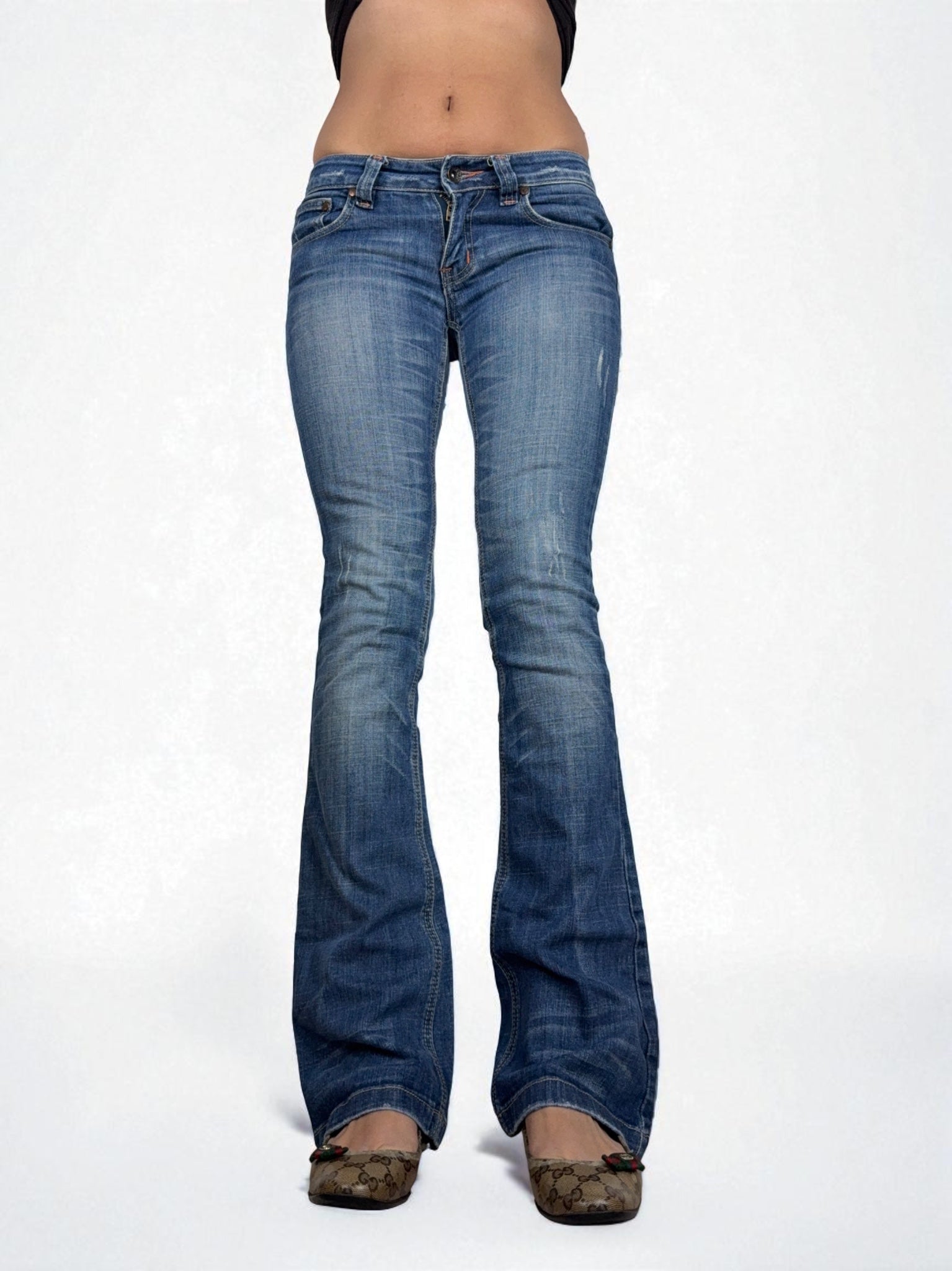Blue denim low waist flare pants (XS)