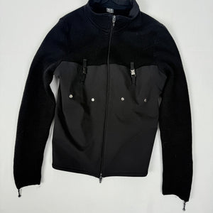 Black zip up bi fabric wool knitted biker jacket (S)