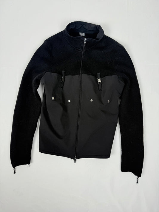 Black zip up bi fabric wool knitted biker jacket (S)