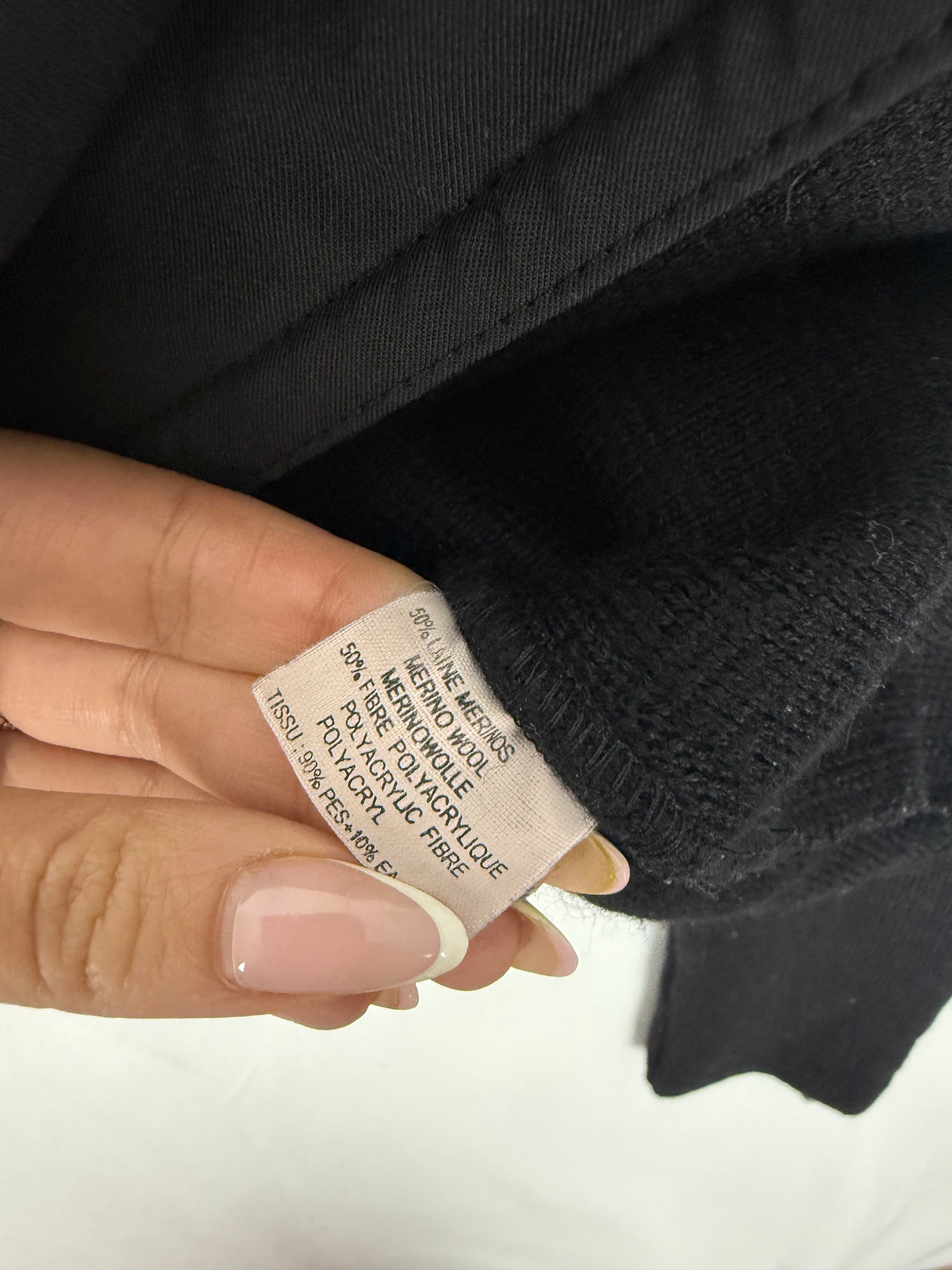 Black zip up bi fabric wool knitted biker jacket (S)
