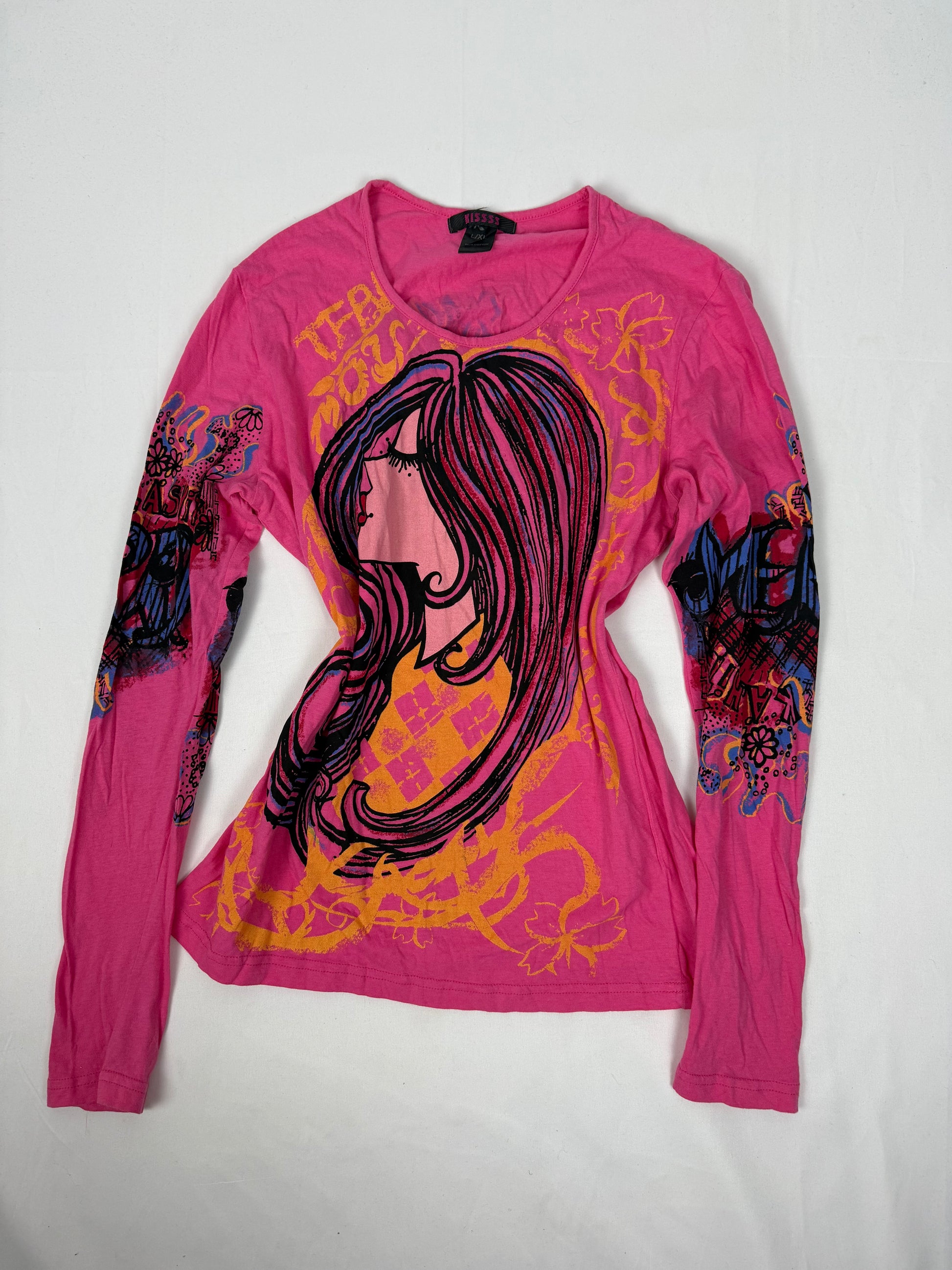 Pink graphic long sleeves top (XL)