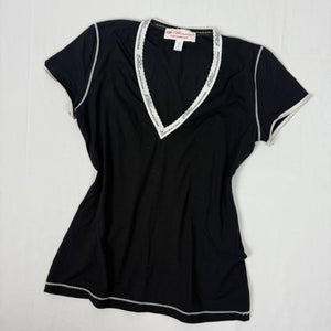 Black V neck tight fit logo tee (M)