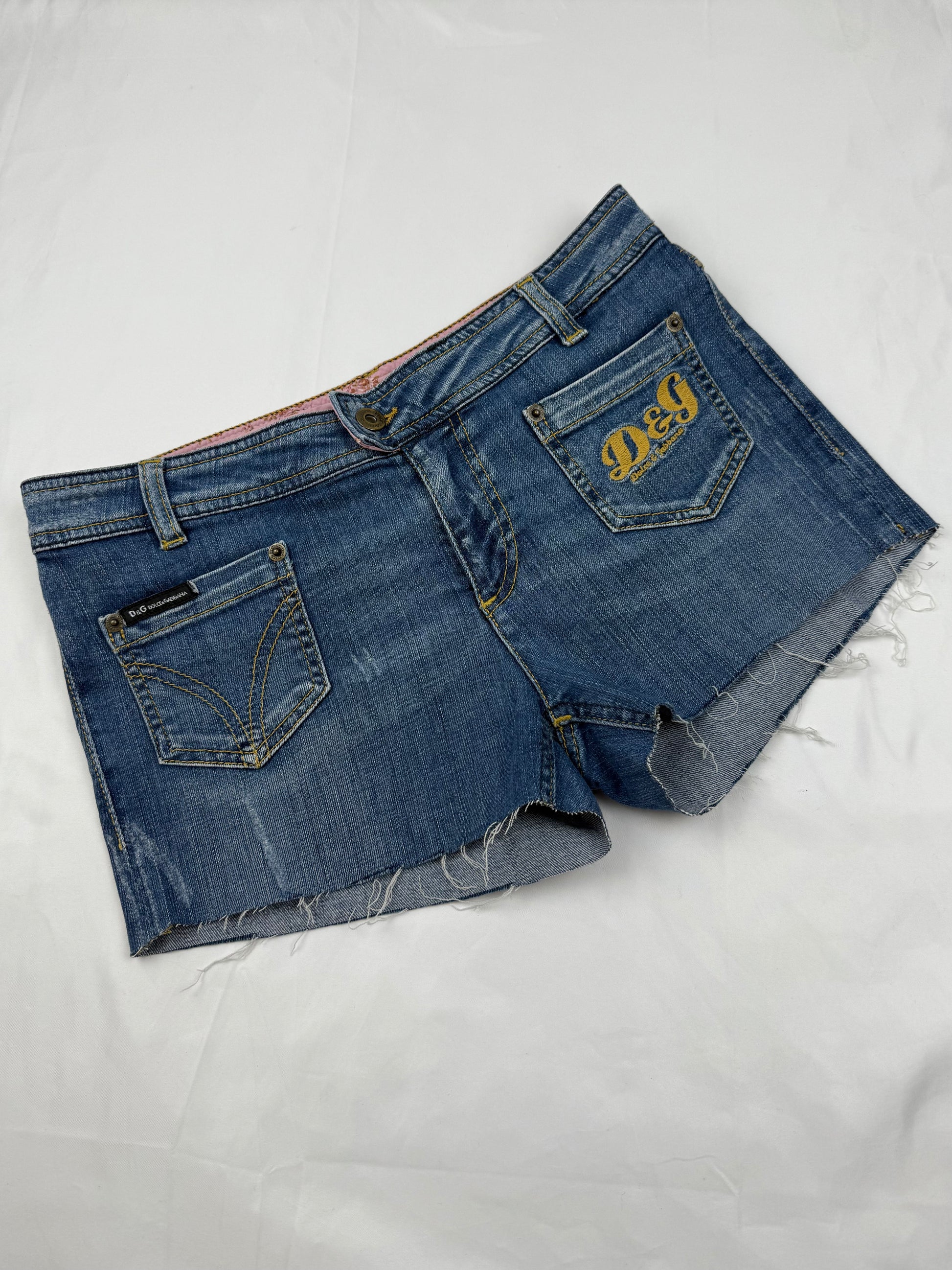 Blue denim low rise mini short (XS)