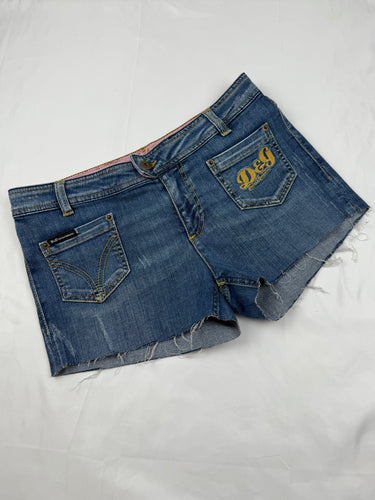 Blue denim low rise mini short (XS)