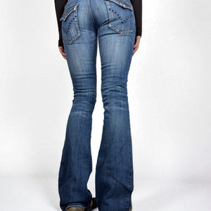 Blue denim low waist flare pants (XS)