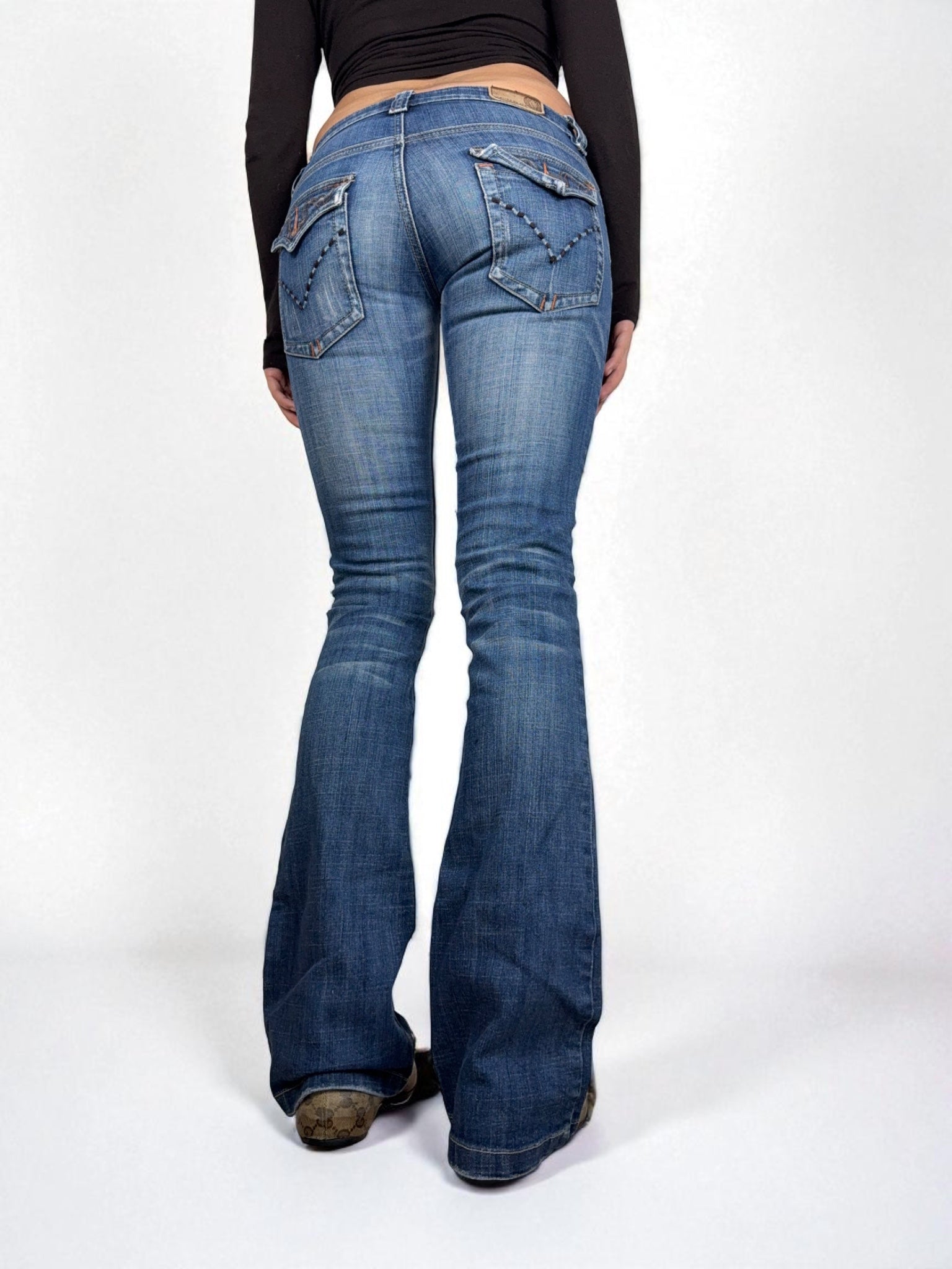 Blue denim low waist flare pants (XS)