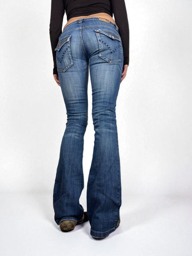 Blue denim low waist flare pants (XS)