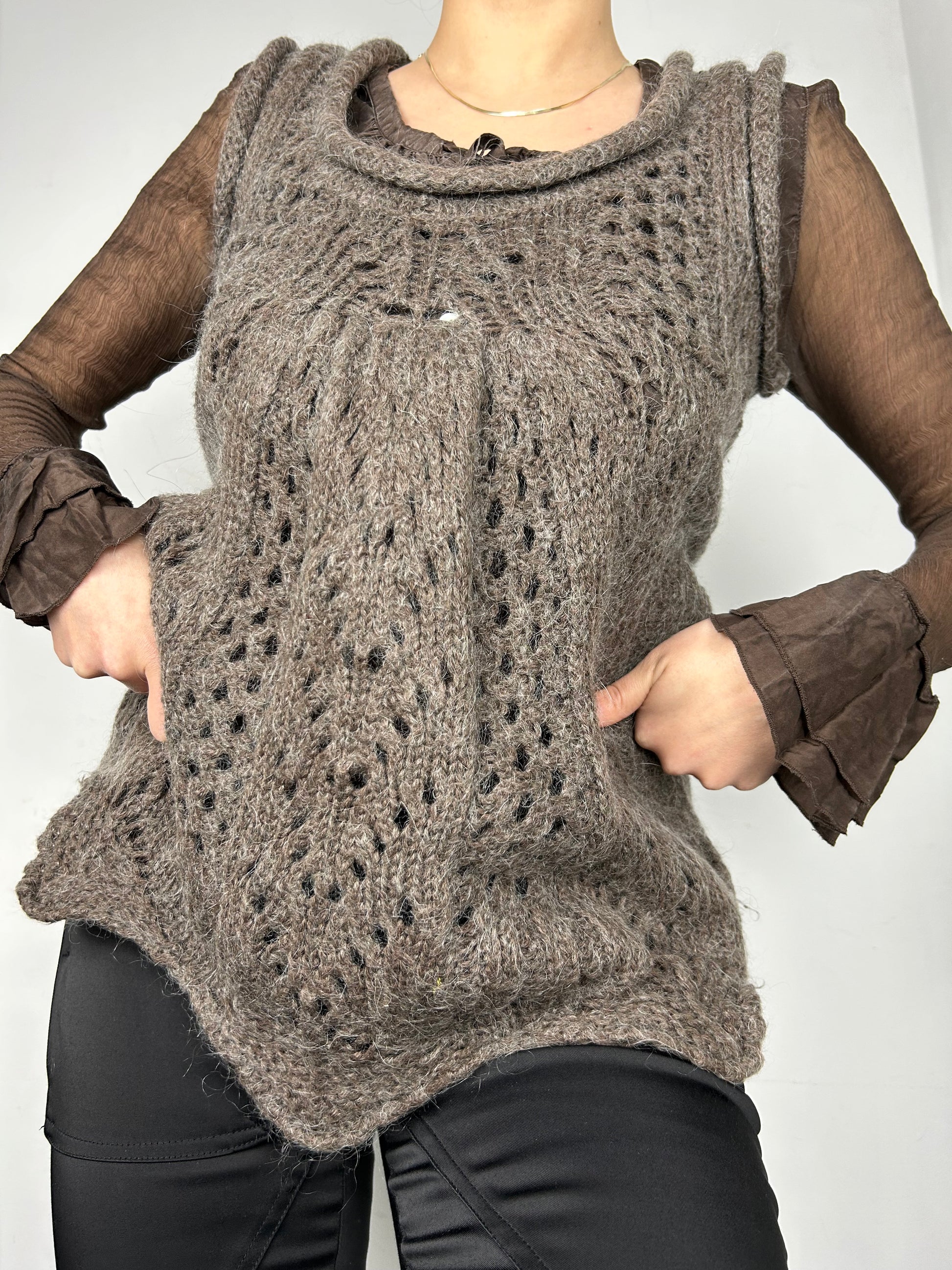 Khaki wool knitted jumper top (S/M)