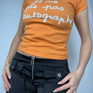Orange text print cotton tee (S)