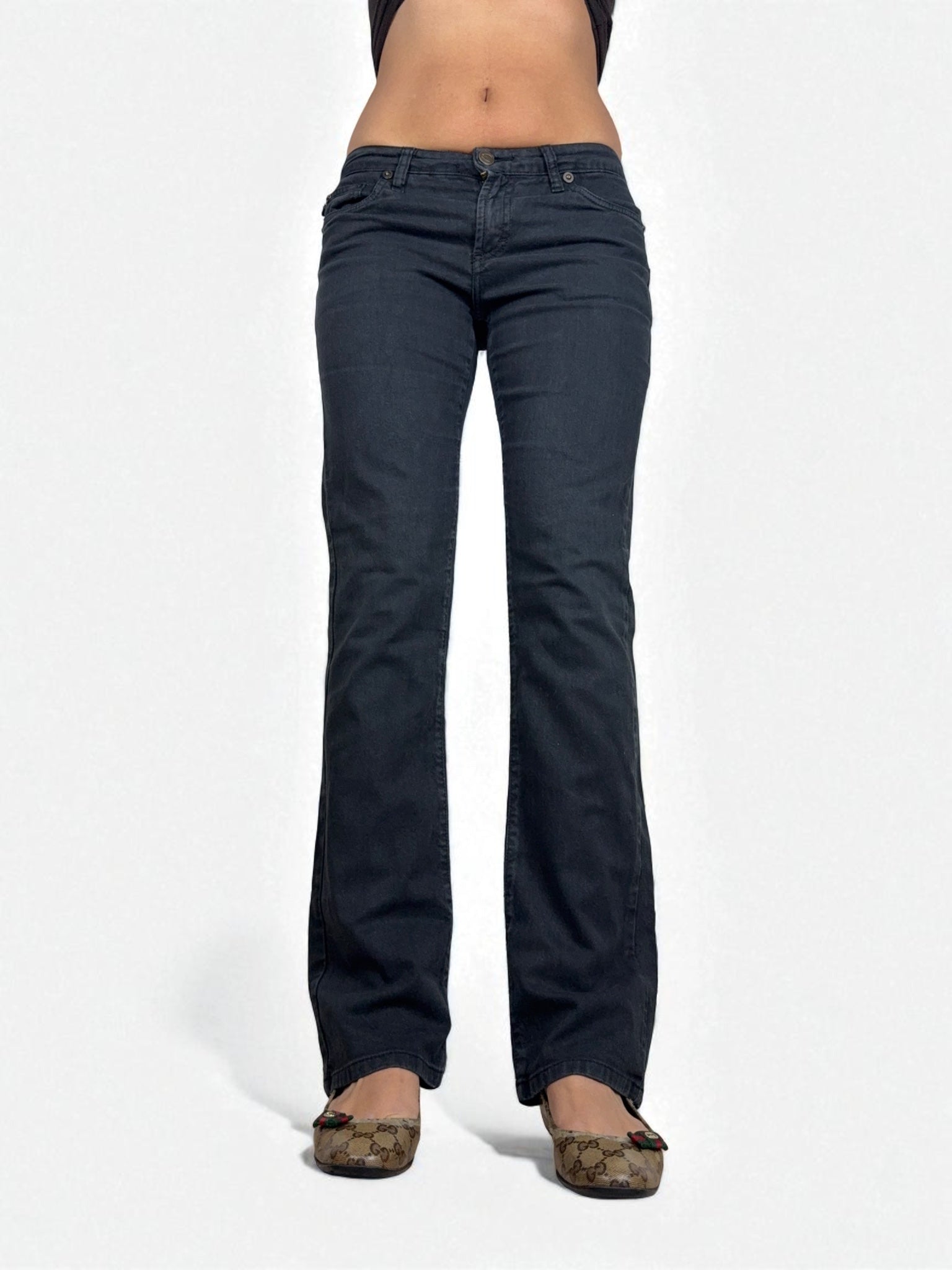 Grey denim low rise bootcut pants (S/M)