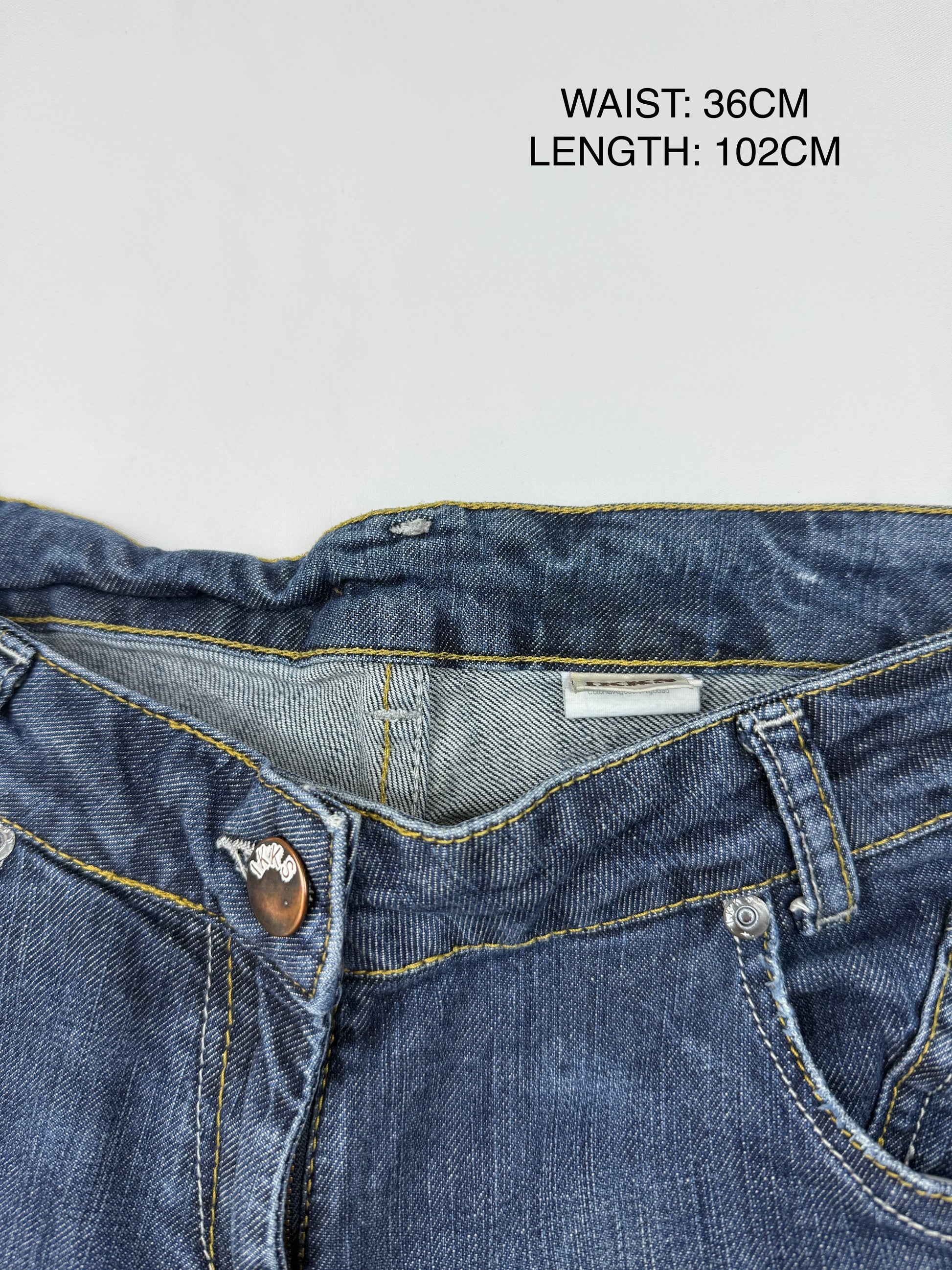 Blue denim low rise flare bootcut pants (S)