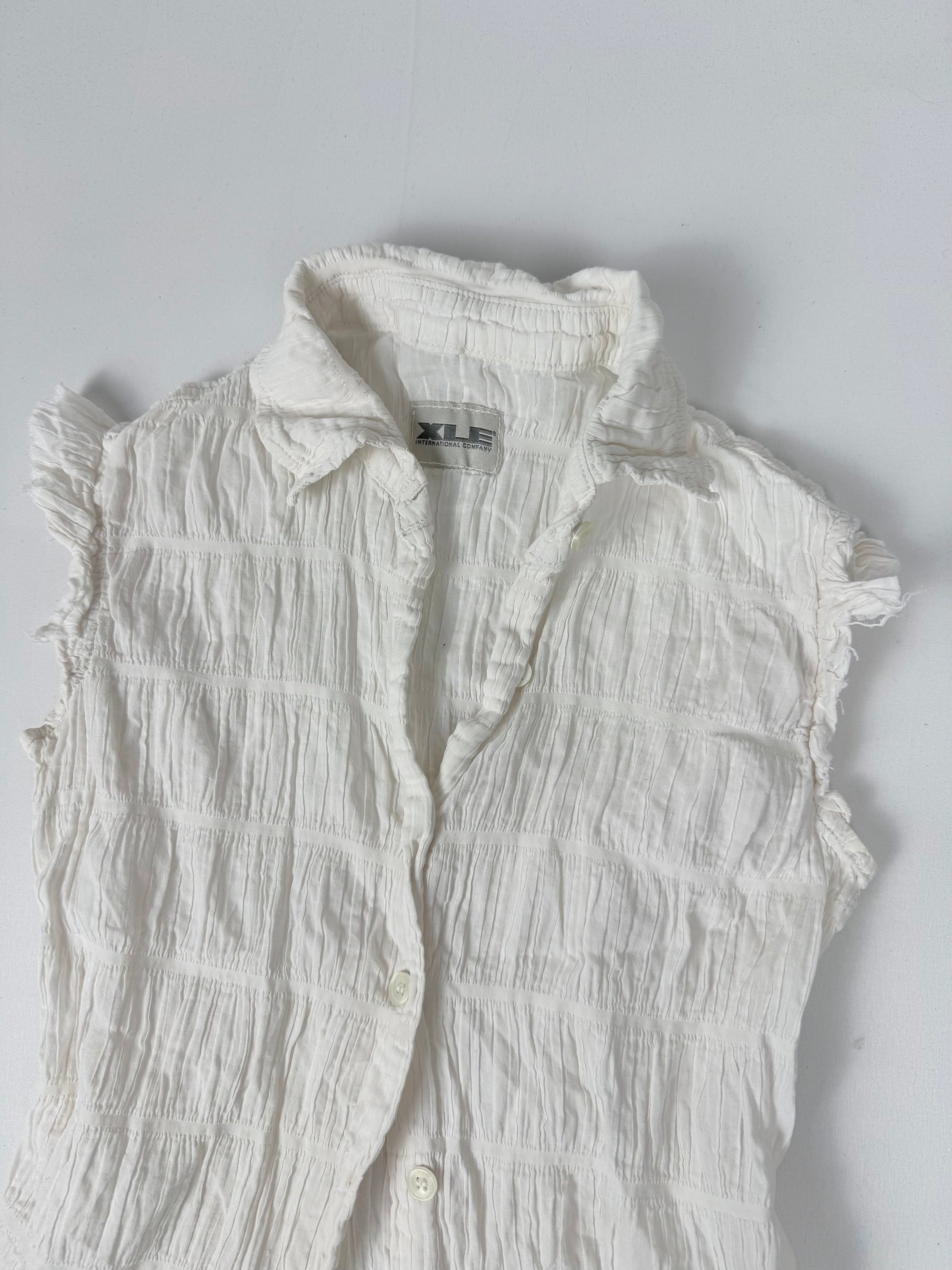 White ruched cotton tight fit top (XS/S)