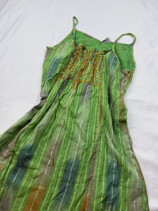 Green cotton maxi dress (S/M)