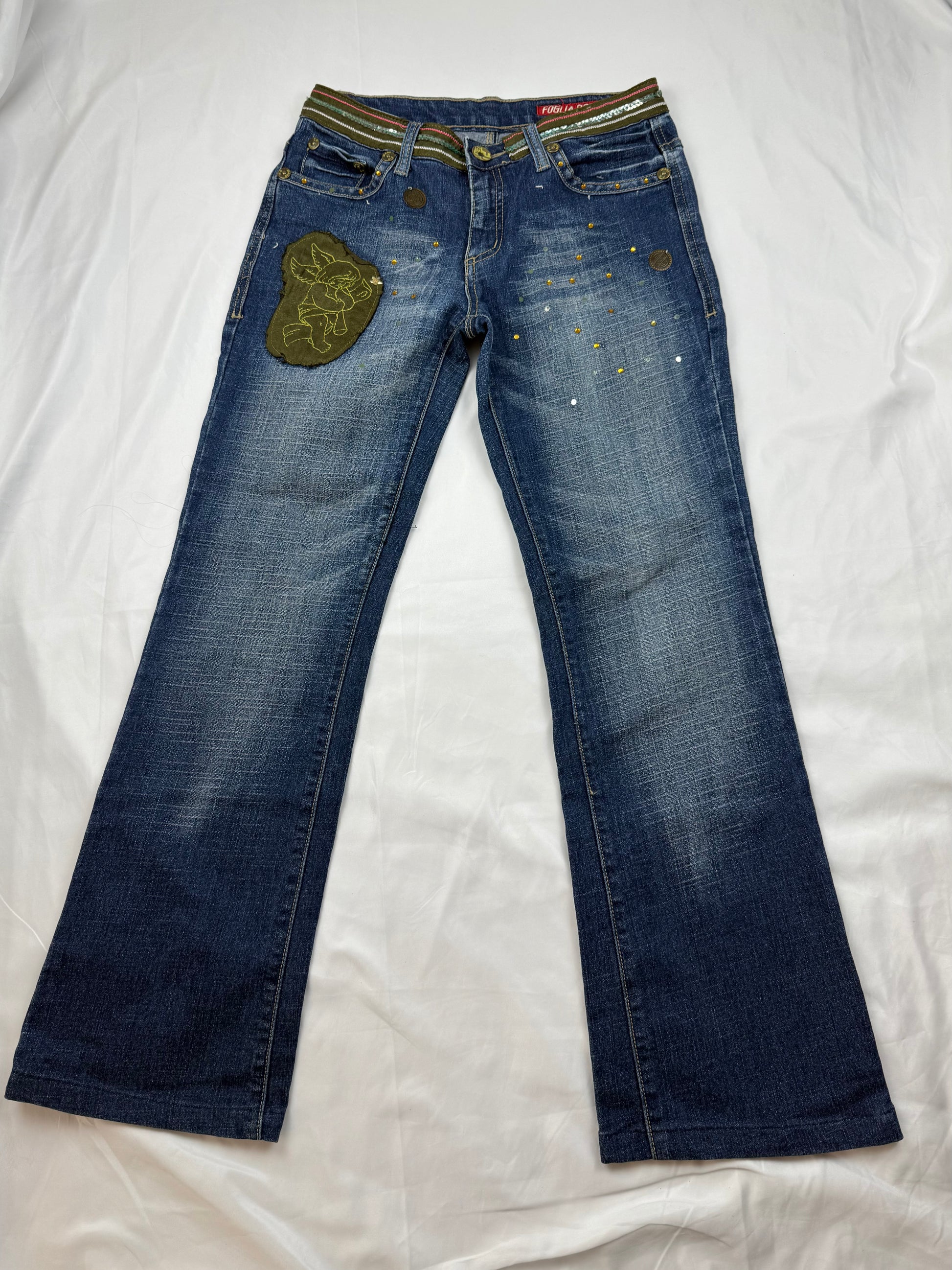 Blue denim low rise capri pants (S)