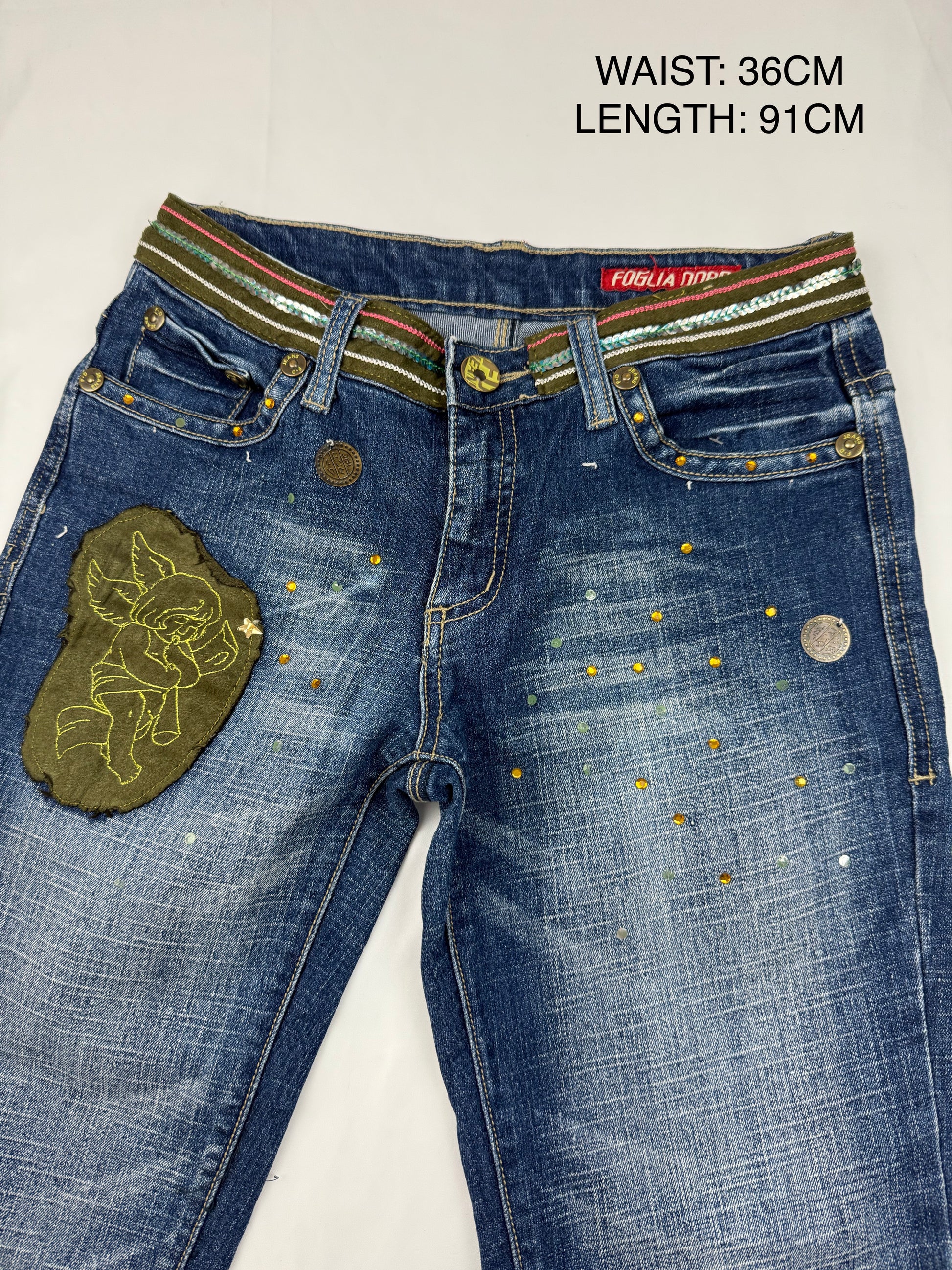 Blue denim low rise capri pants (S)