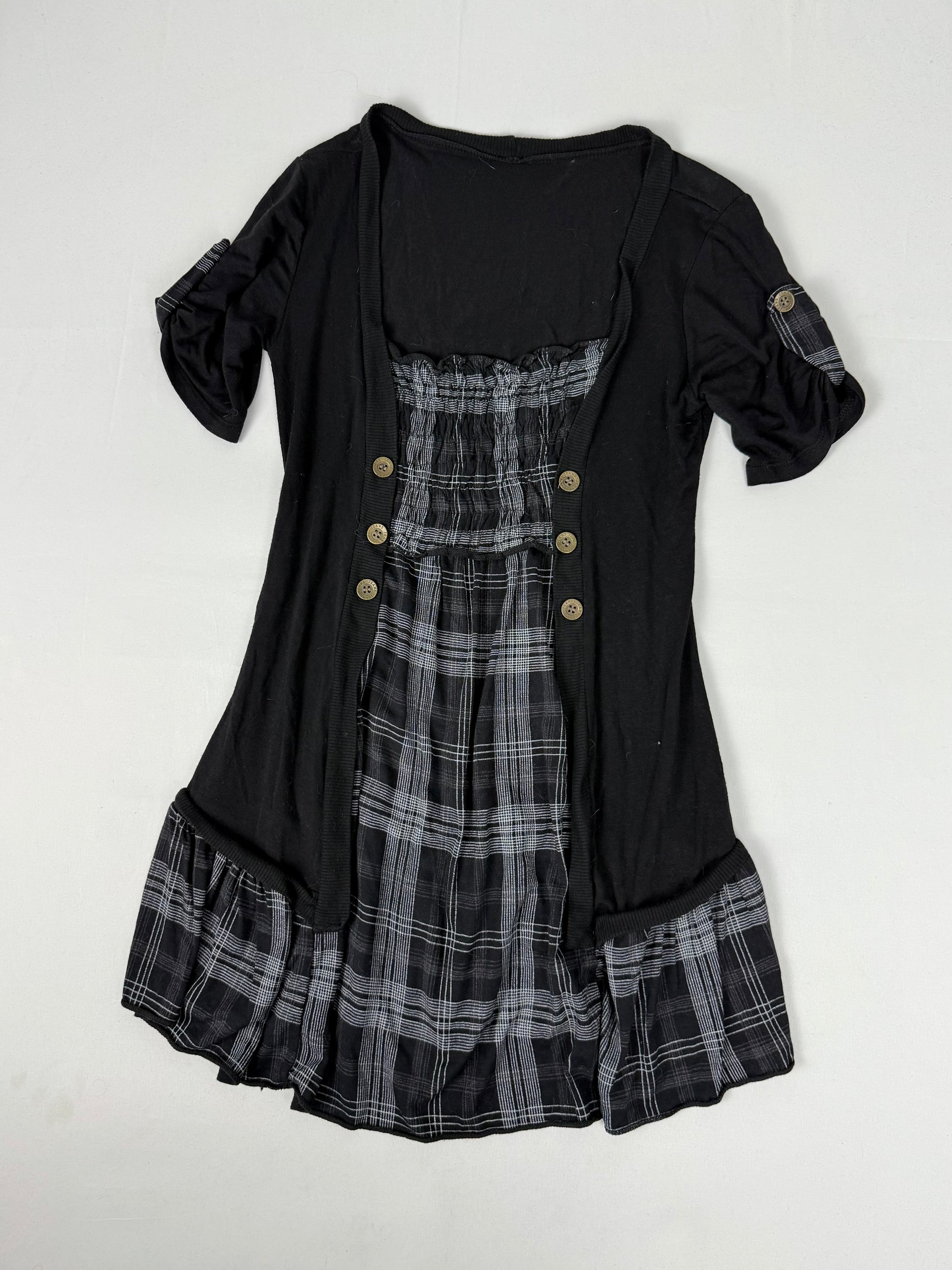 Black check print cotton tee (S/M)