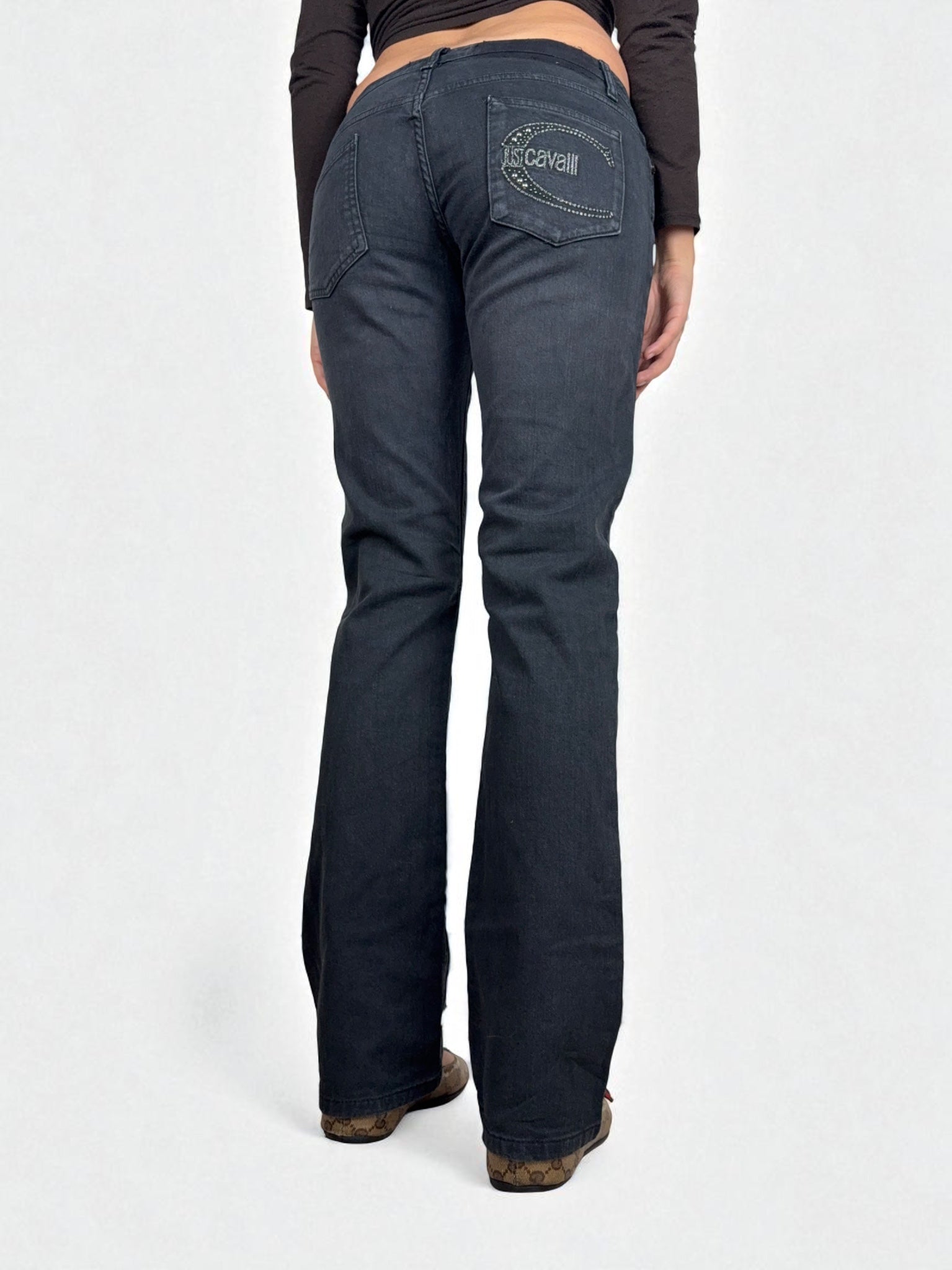 Grey denim low rise bootcut pants (S/M)
