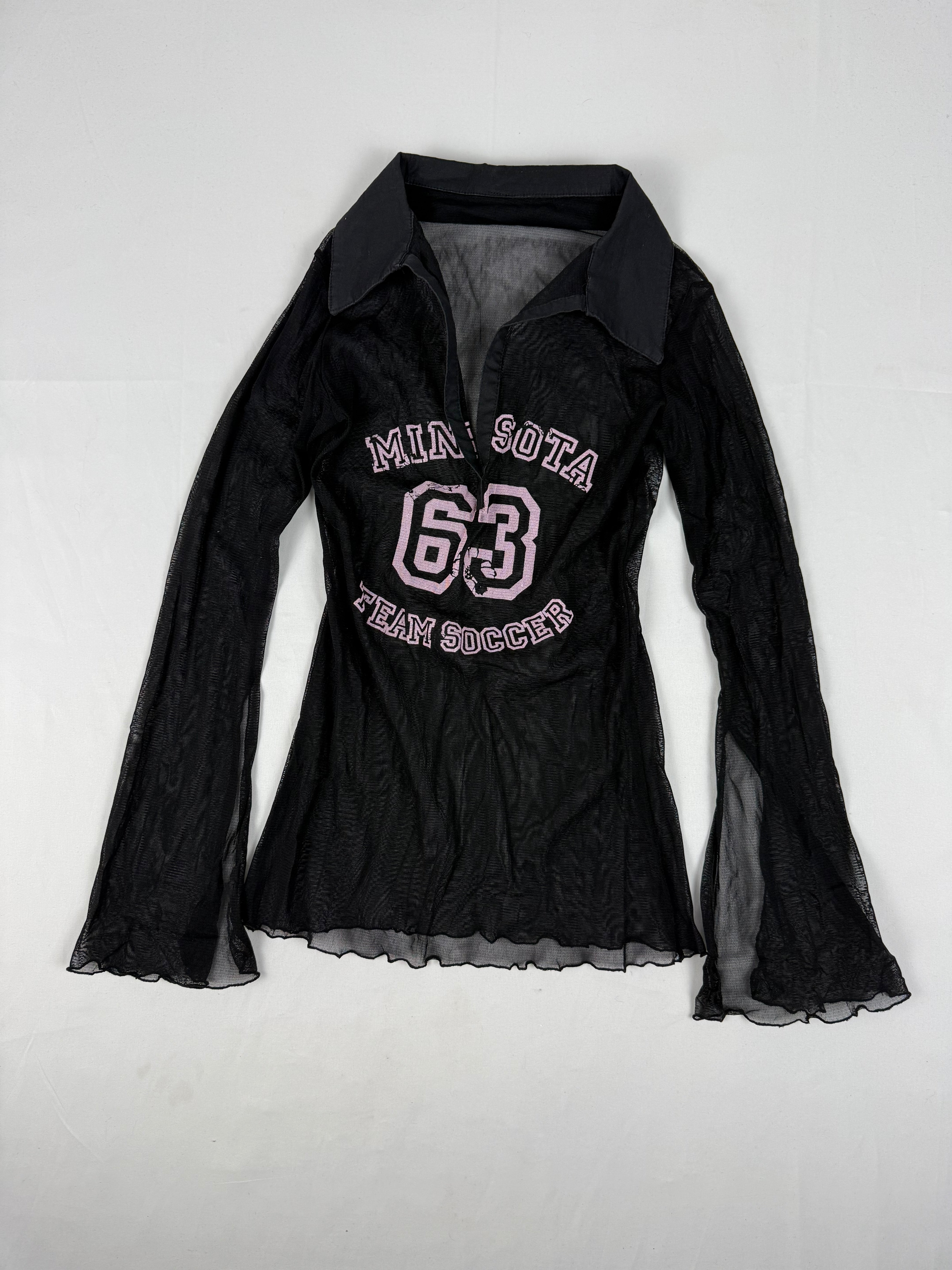 Black mesh flared long sleeves top (S)
