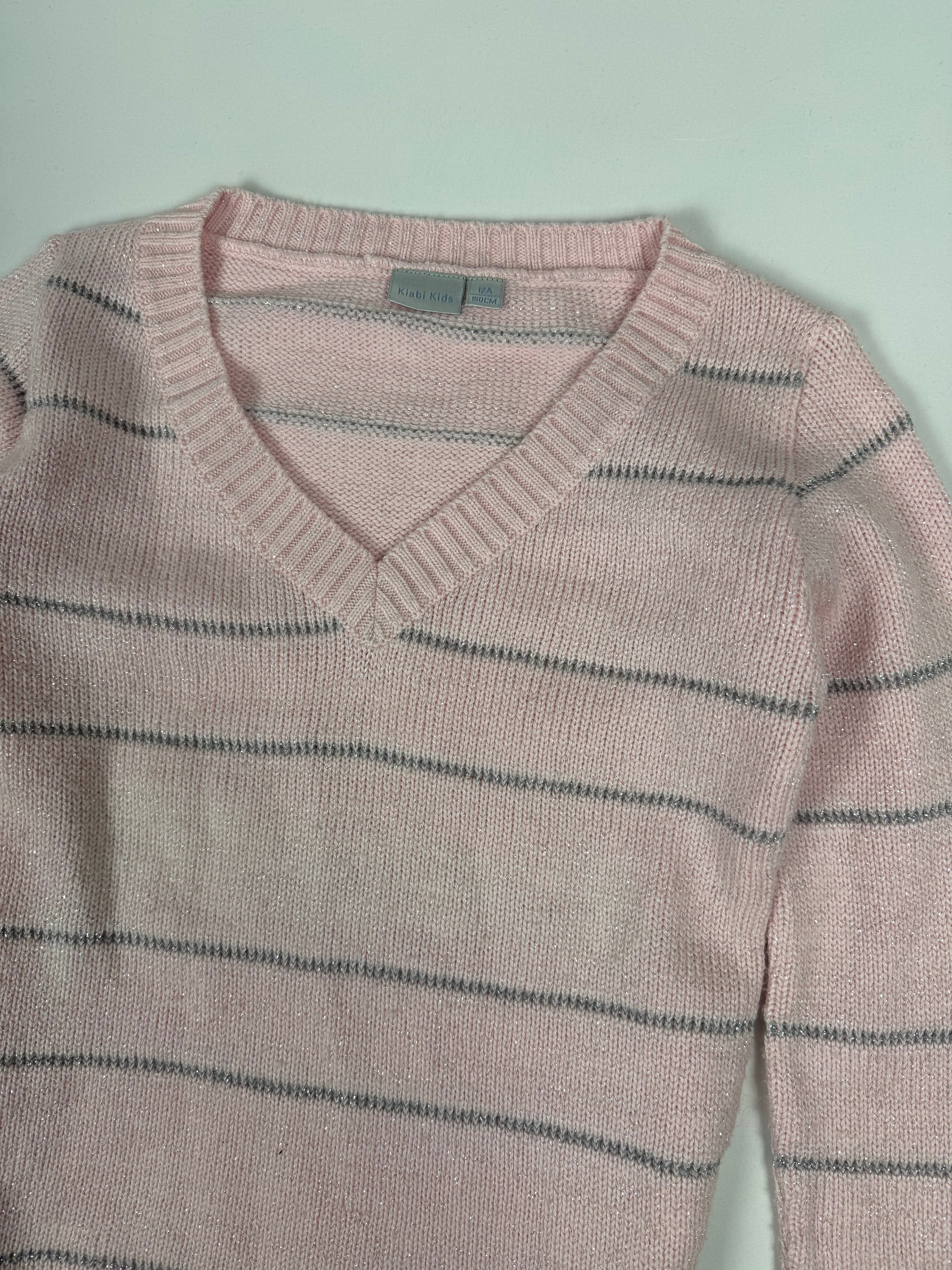 Baby pink V neck wool jumper (XS)