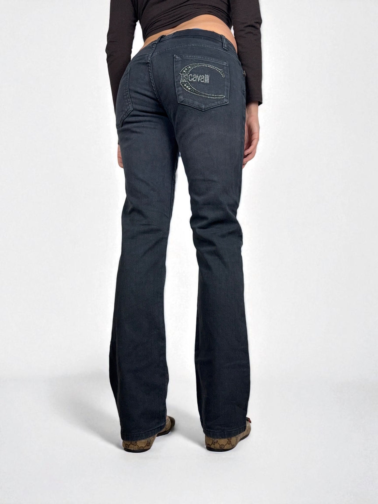 Grey denim low rise bootcut pants (S/M)