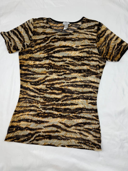 Zebra print mesh see trough tee (M)