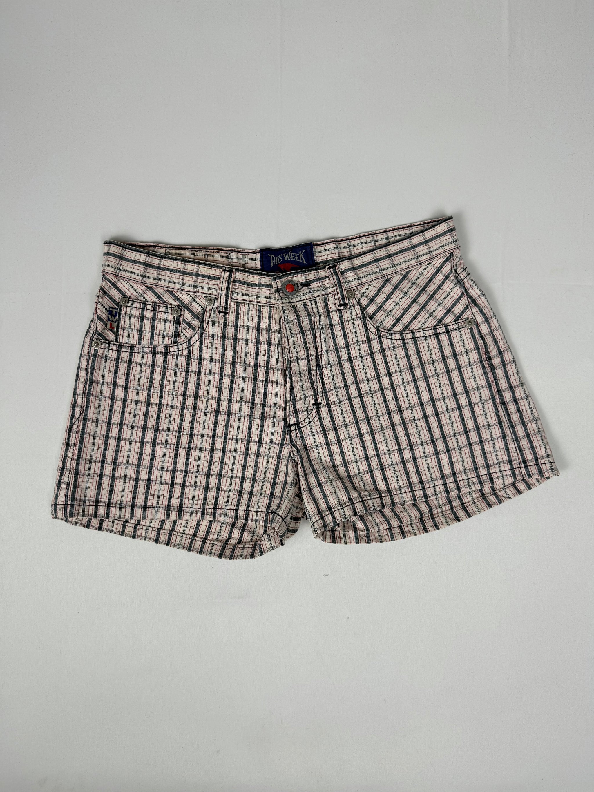 Beige check print low rise mini short (M)