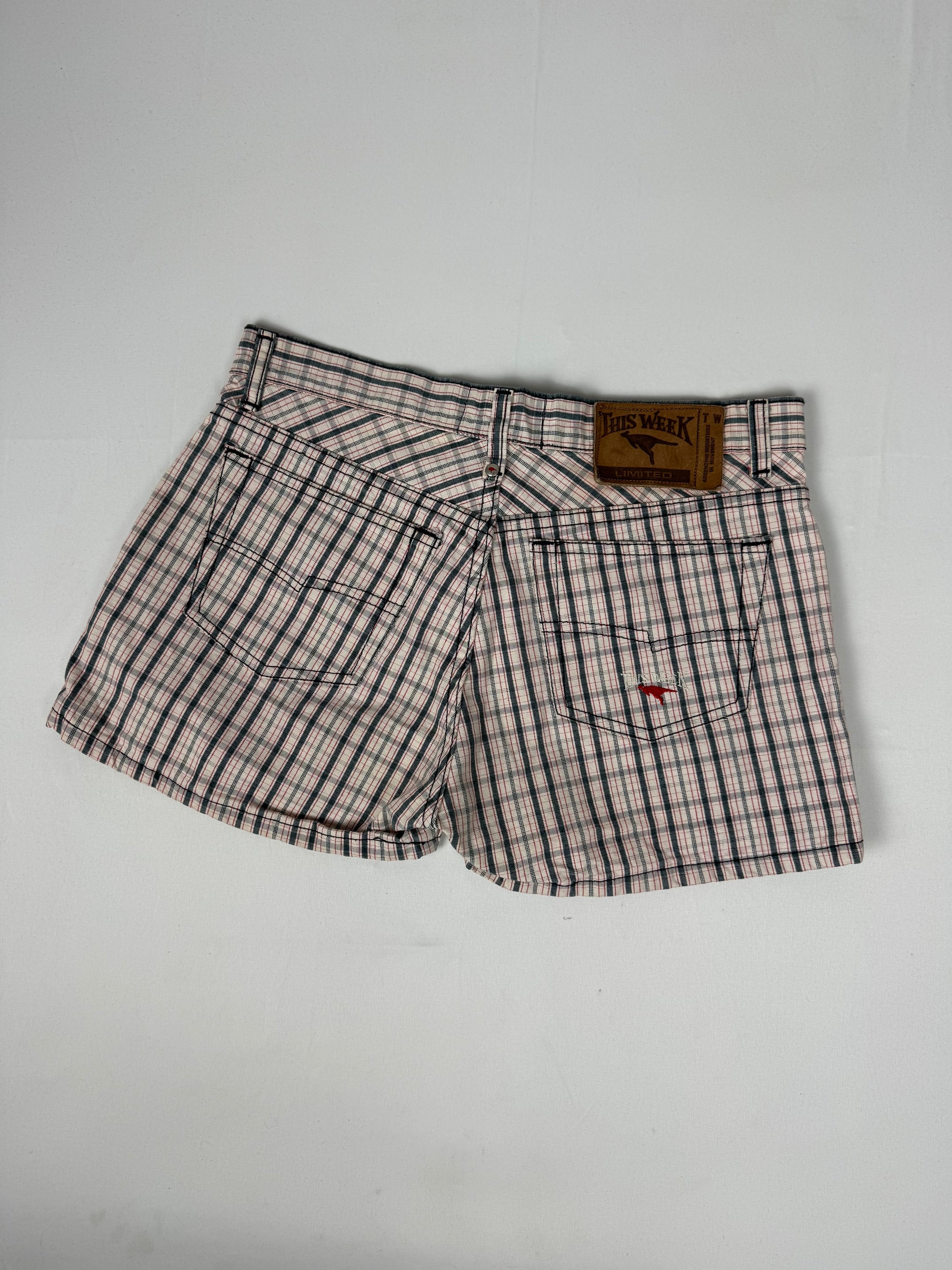 Beige check print low rise mini short (M)