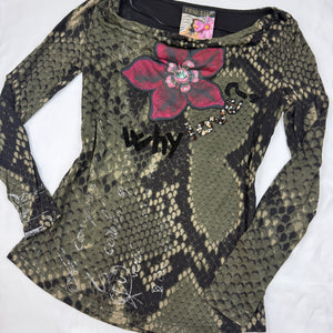 Khaki snake print long sleeves shirt (S/M)