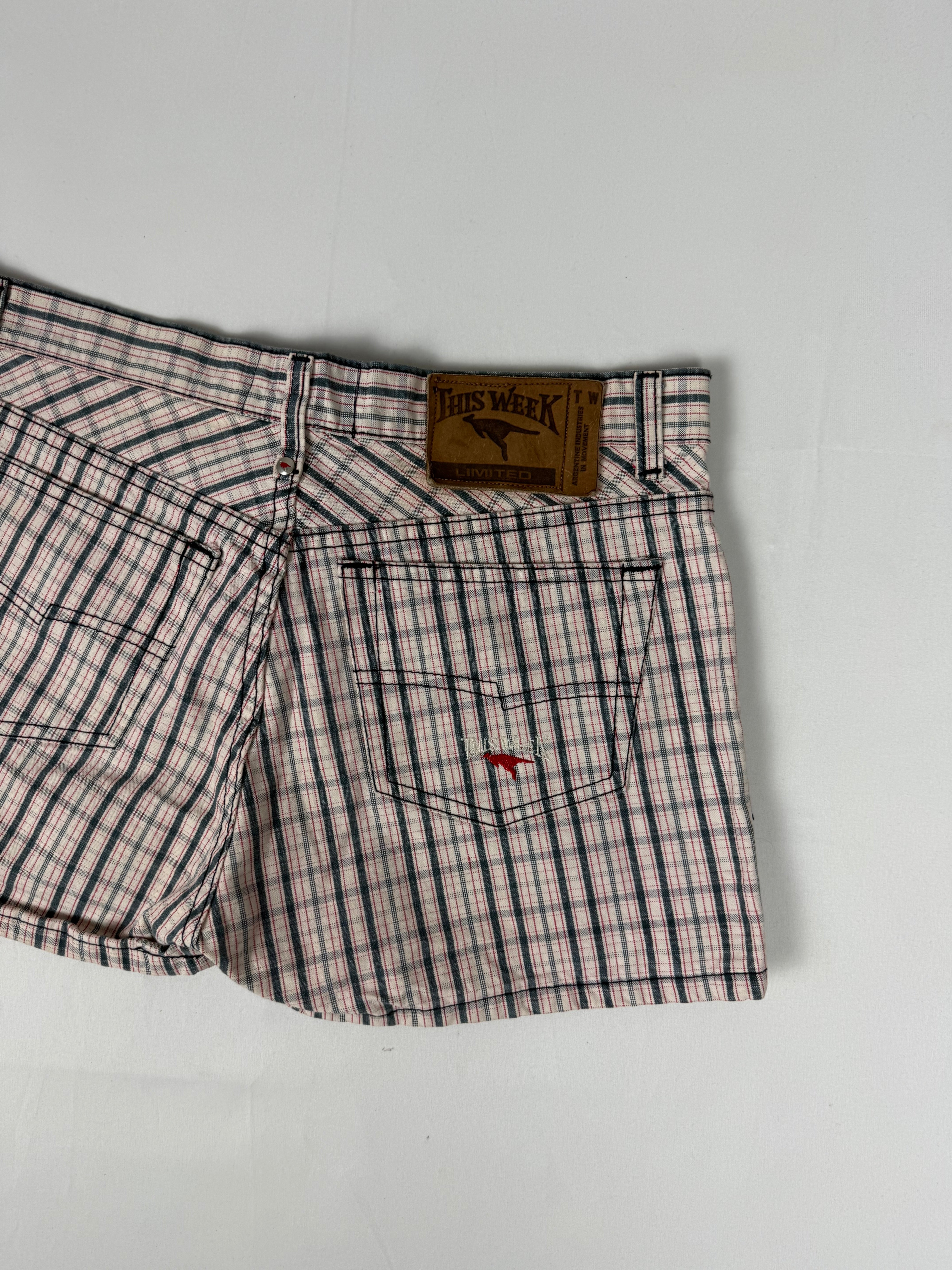 Beige check print low rise mini short (M)