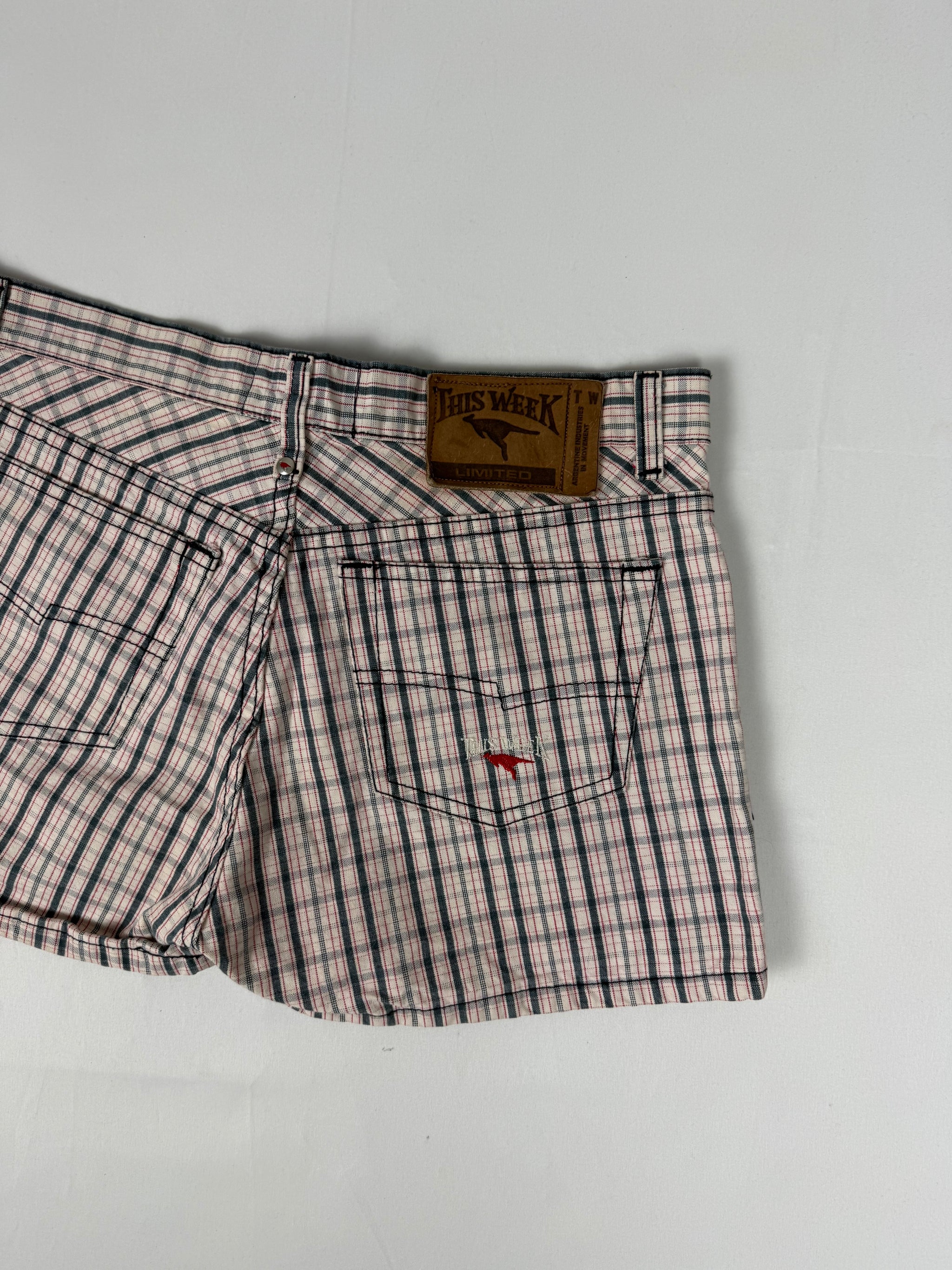 Beige check print low rise mini short (M)