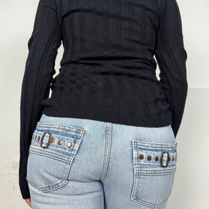 Black off shoulder buckle jumper (S/M)