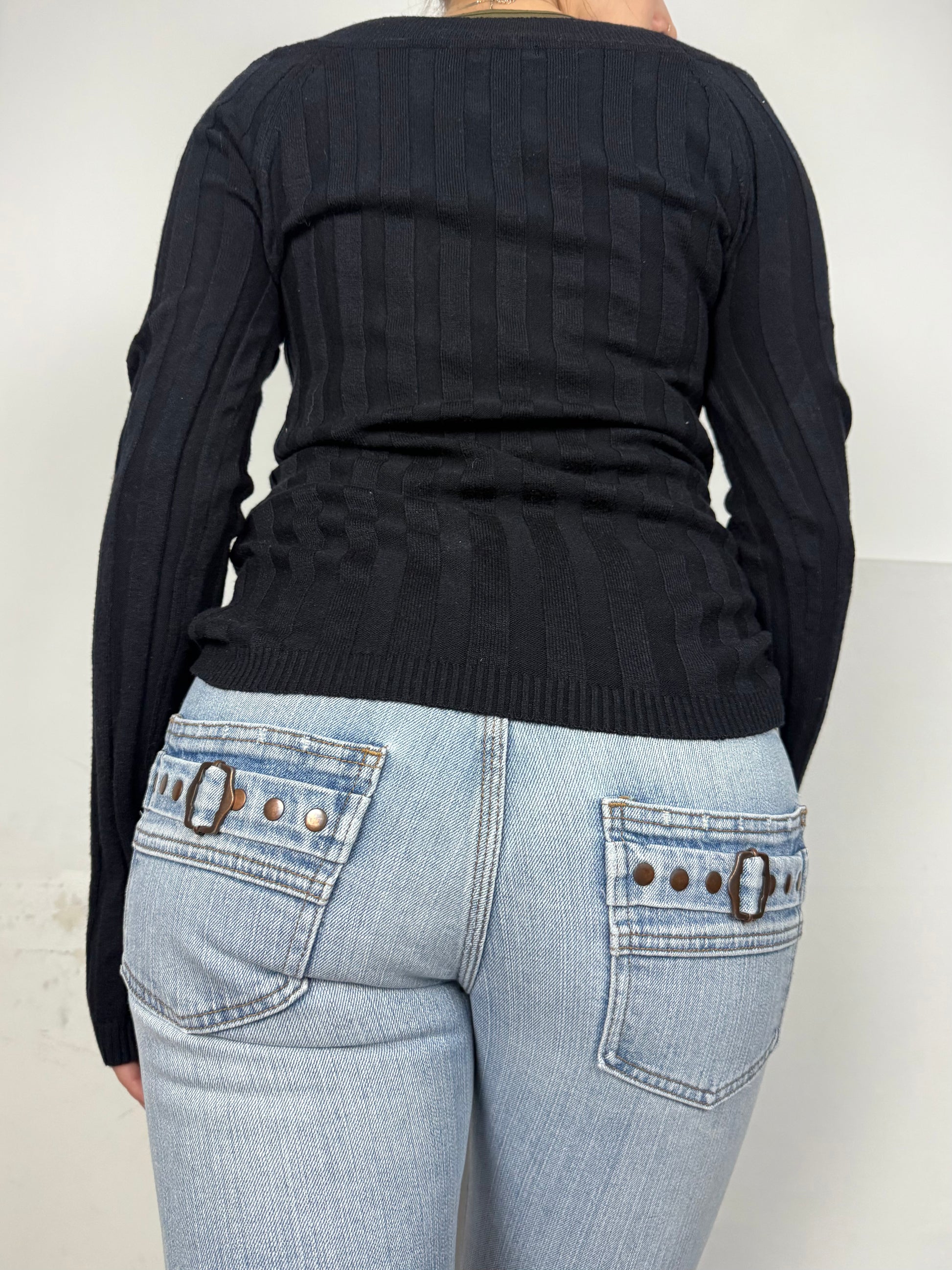Black off shoulder buckle jumper (S/M)