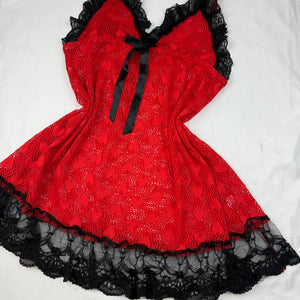 Red mesh see trough babydoll mini dress (L)