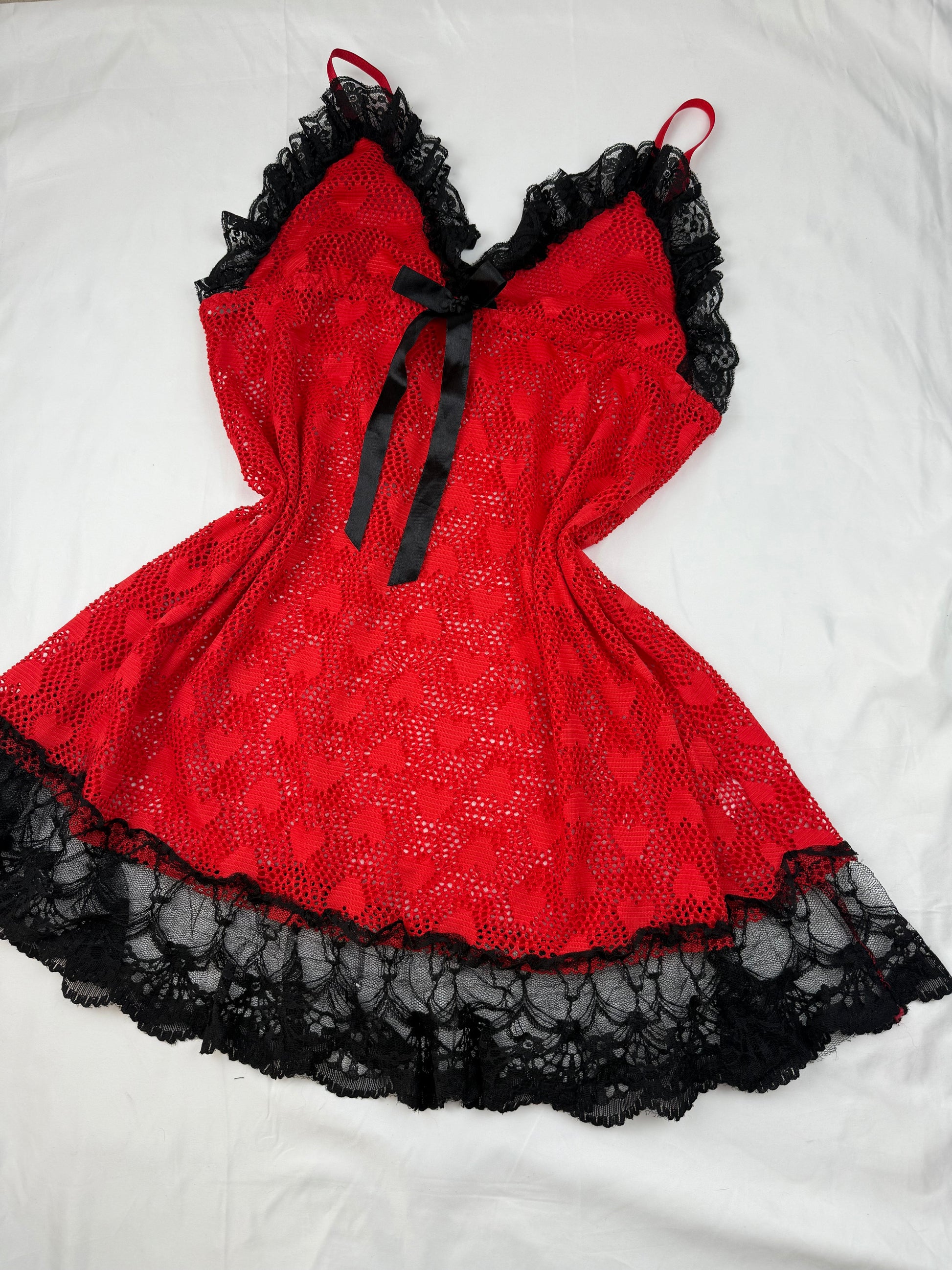 Red mesh see trough babydoll mini dress (L)