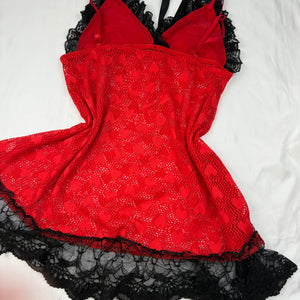 Red mesh see trough babydoll mini dress (L)