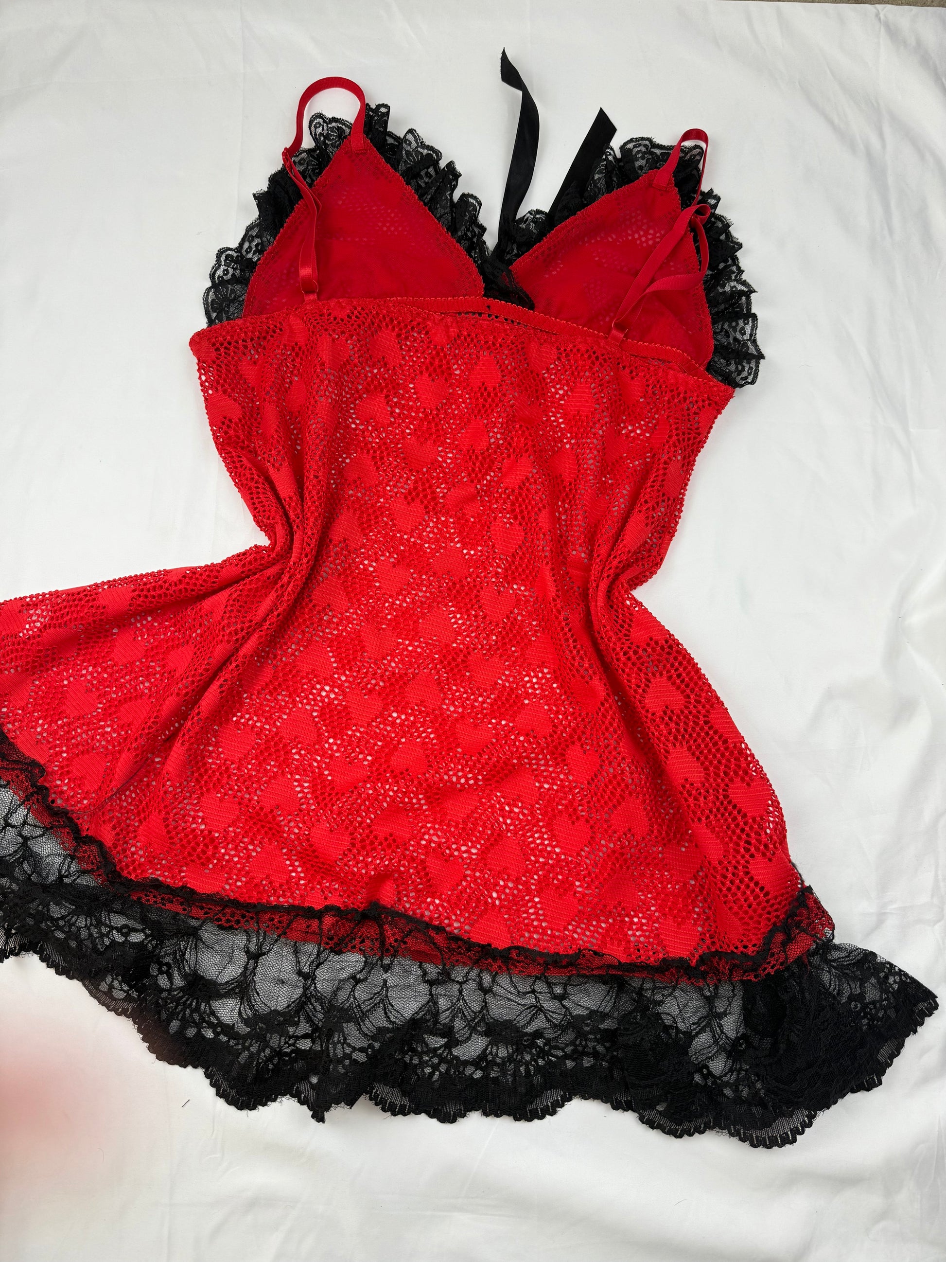 Red mesh see trough babydoll mini dress (L)