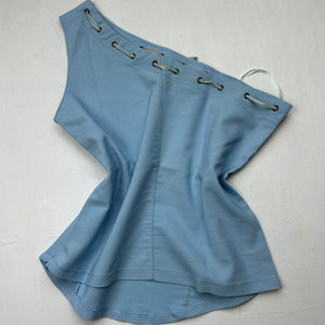 Baby blue bow asymmetric one shoulder  top (L)