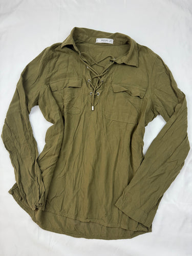 Khaki lace up long sleeves shirt (S/M)