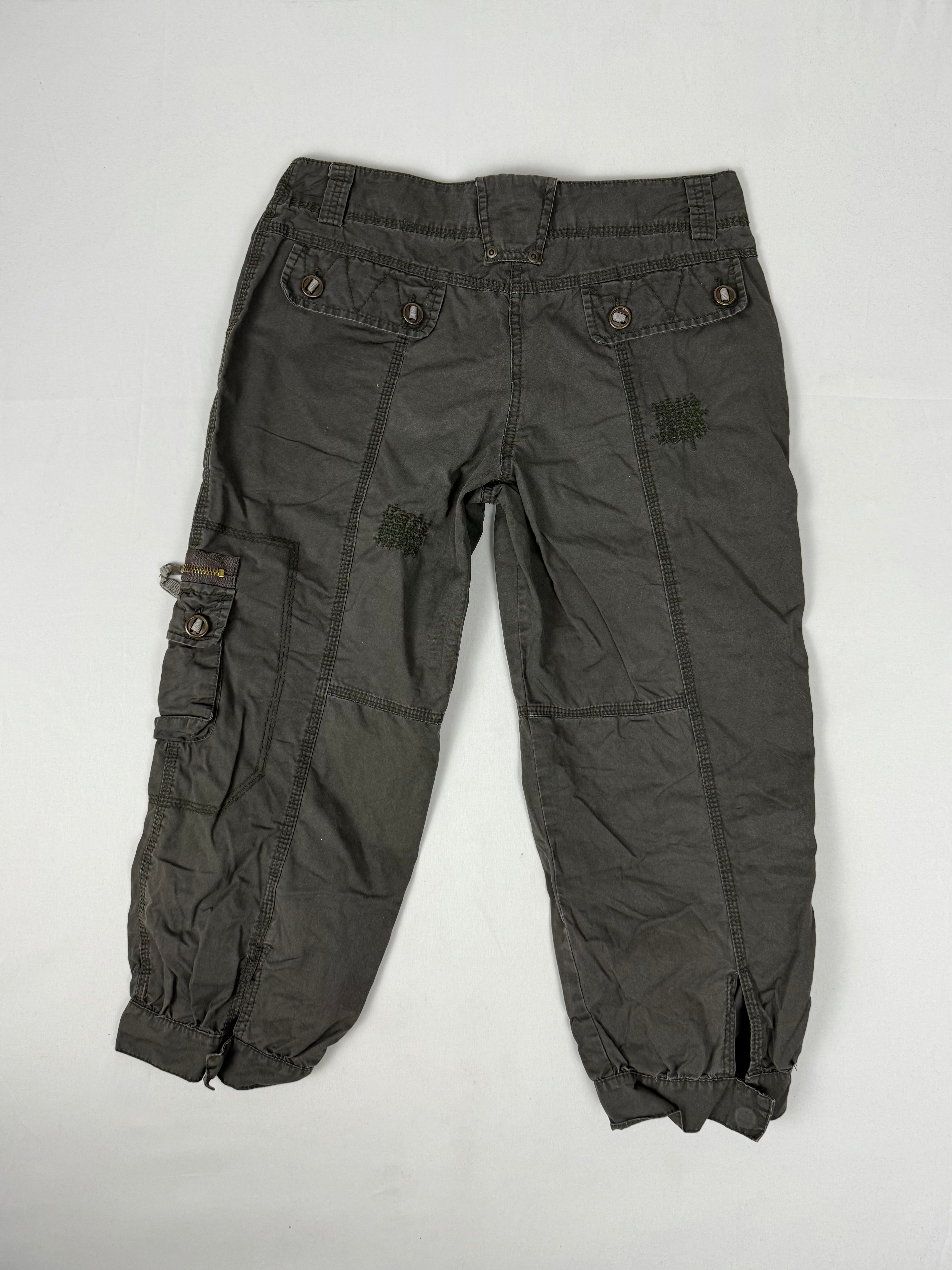 Khaki cotton low rise utility capri pants (S)