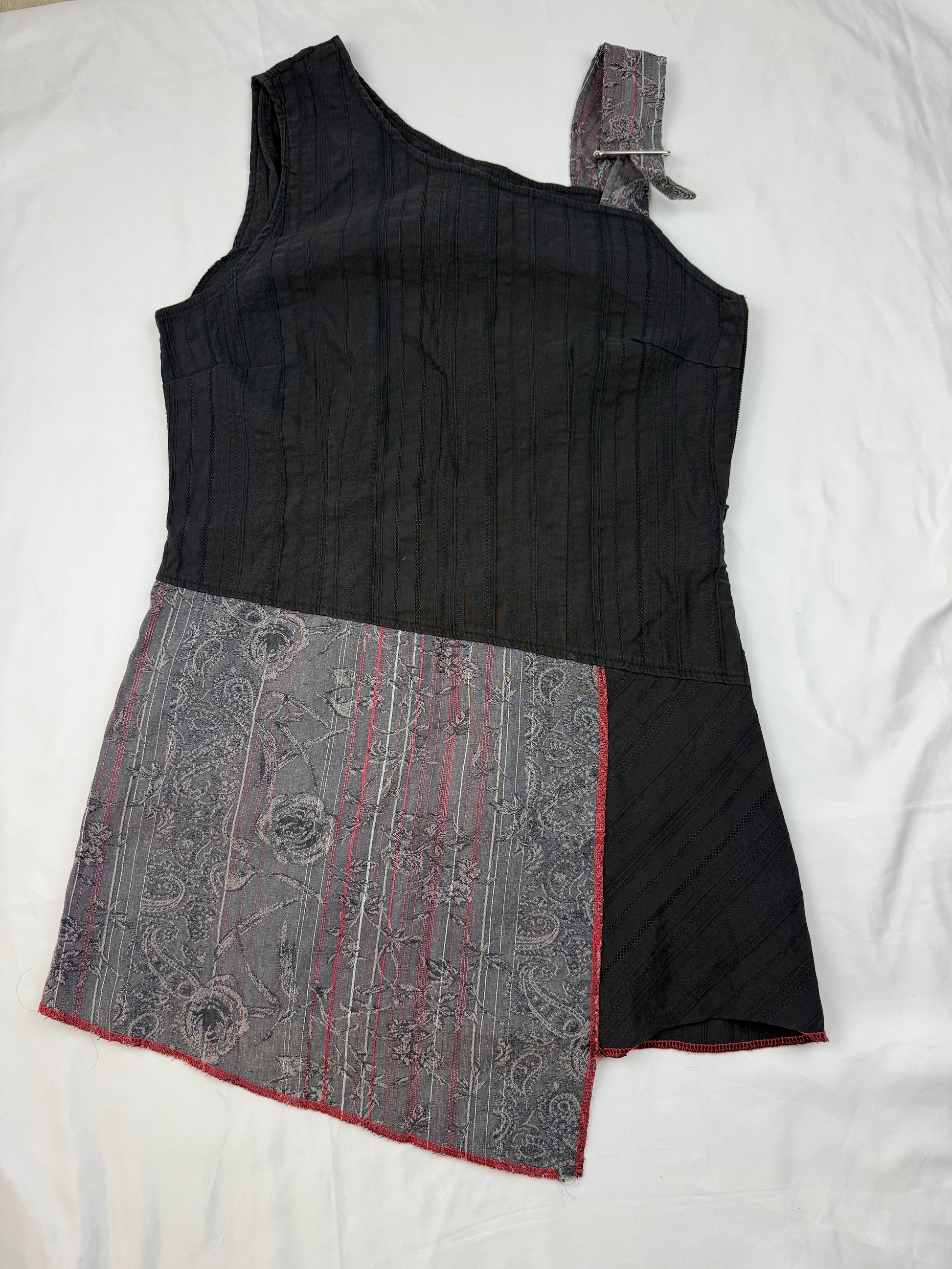 Black cotton asymmetric mini dress (S)