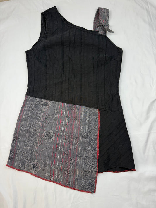 Black cotton asymmetric mini dress (S)
