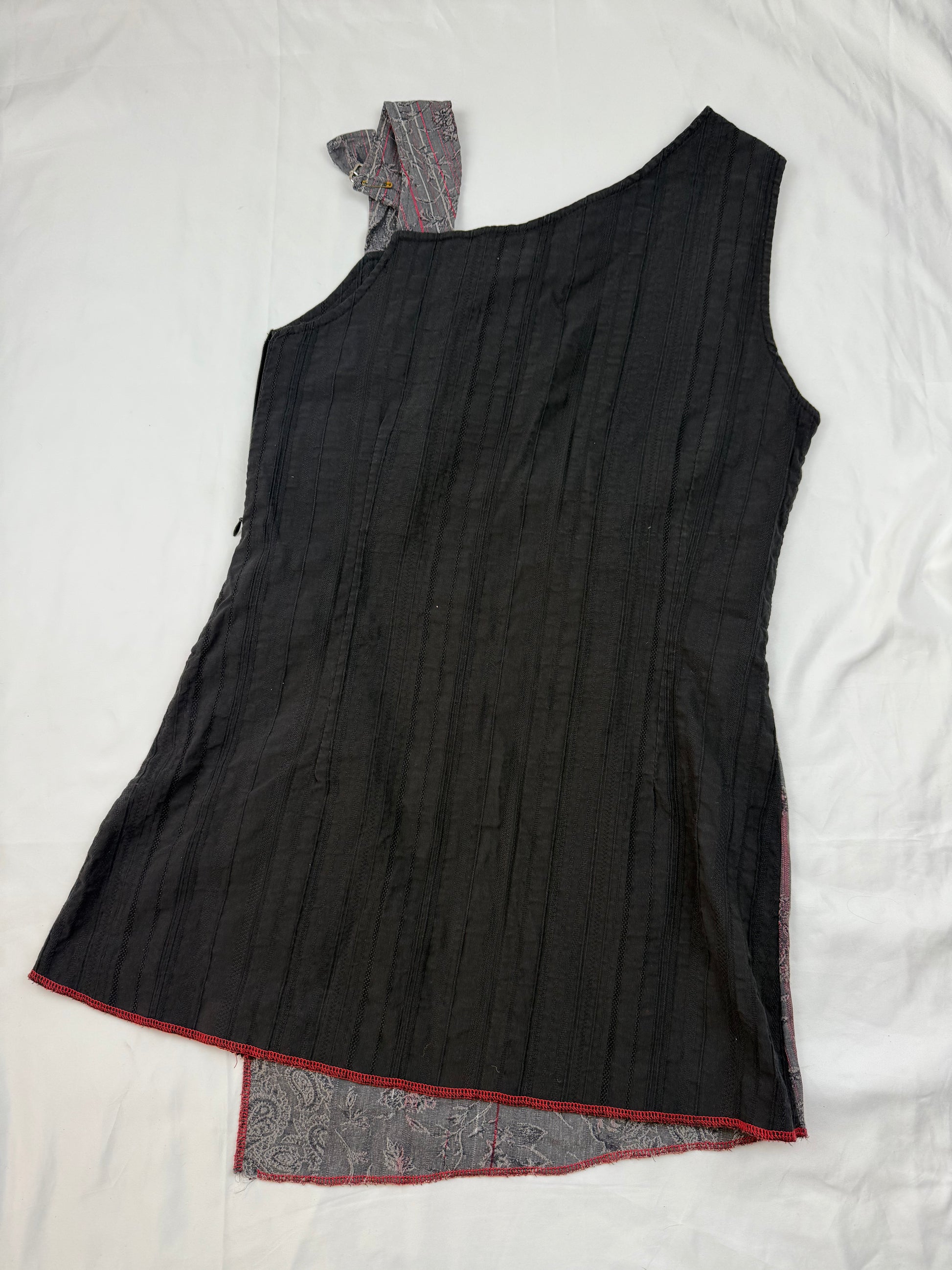 Black cotton asymmetric mini dress (S)