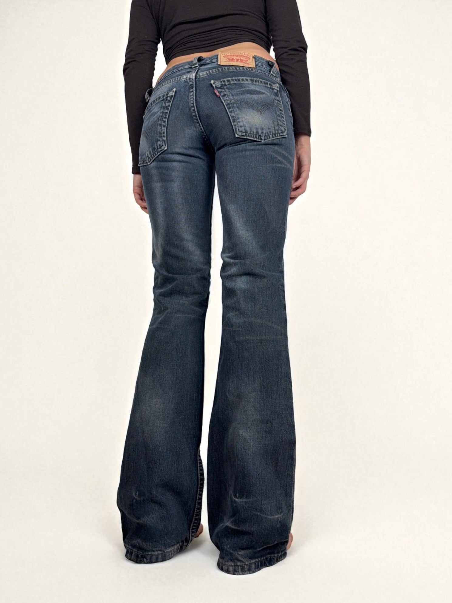 Pantalon droit taille basse en jean noir (XS)