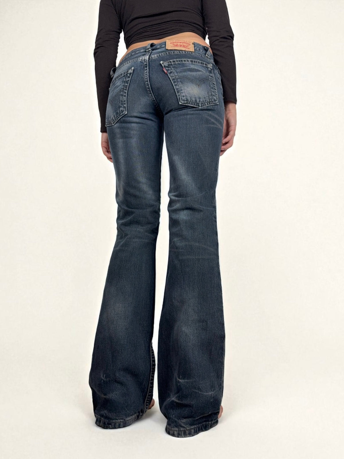 Pantalon droit taille basse en jean noir (XS)