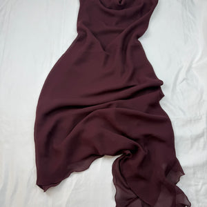 Purple mesh plunge asymmetric maxi dress (XS)