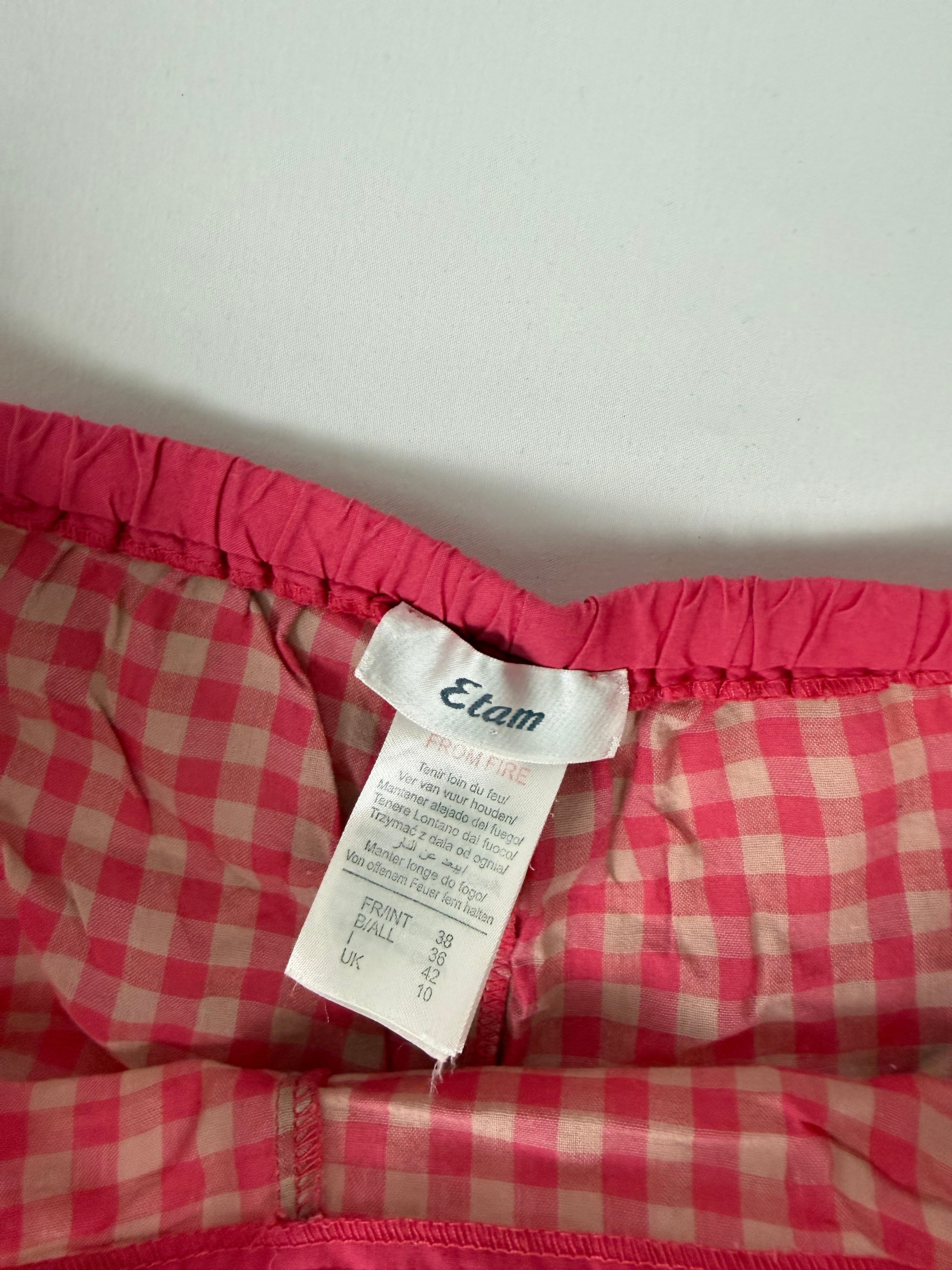 Red check print cotton top + shorty set (M)