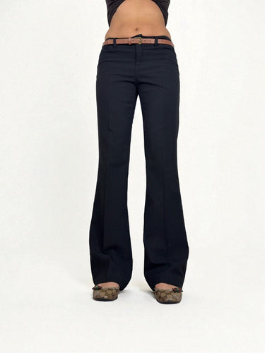 Black low waist office baggy pants with belt (S/M)