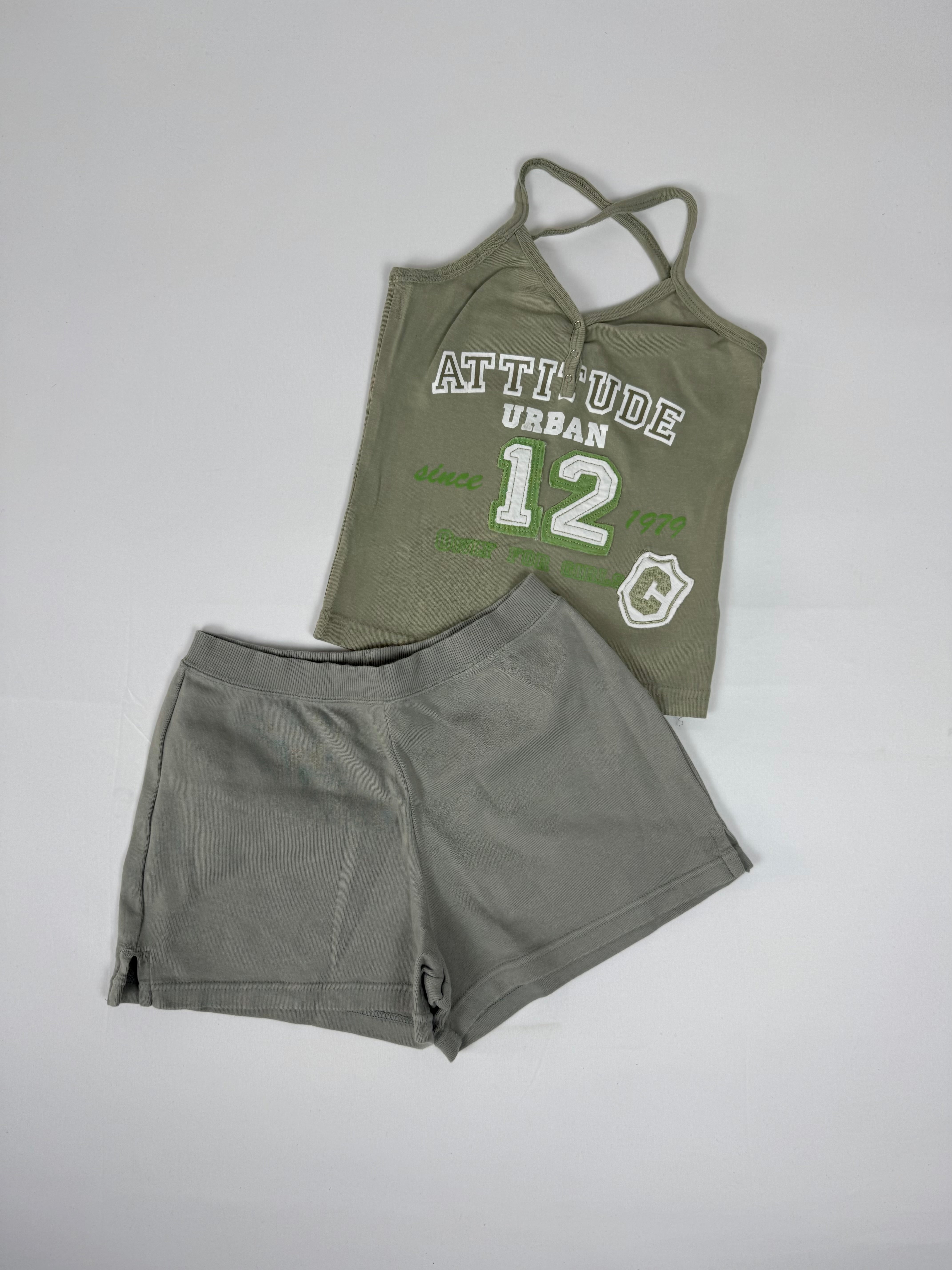 Khaki activewear cotton mini short (M)
