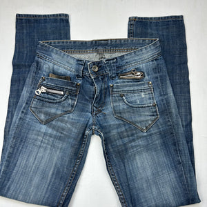 Blue denim low rise straight legs pants (XS)